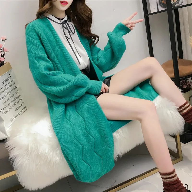 

Solid Color Knitting Cardigans Women Autumn Winter Long Sleeve Casual Knitwear Ladies Long Sweater Coats