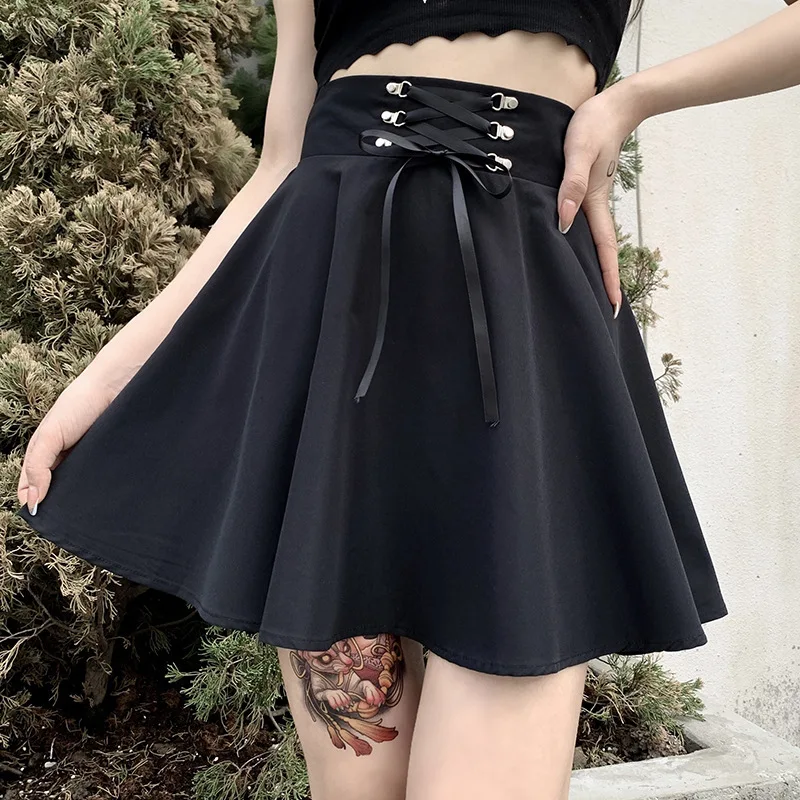 

Women's Basic Versatile Flared Casual Mini Skater Skirt High Waisted School Goth Punk Black Skirt