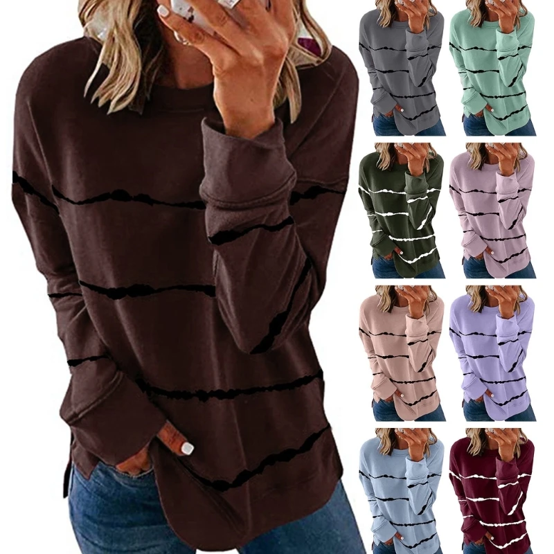 

Womens Striped Long Sleeve Neck T-shirt Basic Top Female Blouses Sweatshirt