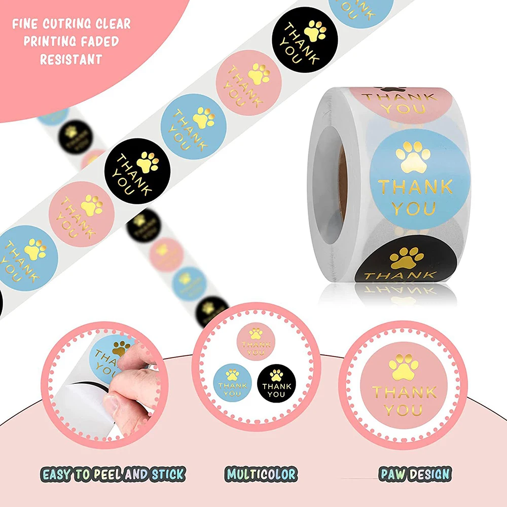 Dog Paw Print Thank You Label Stickers – Perfect for Shipping, Mailing, and Gift Decoration