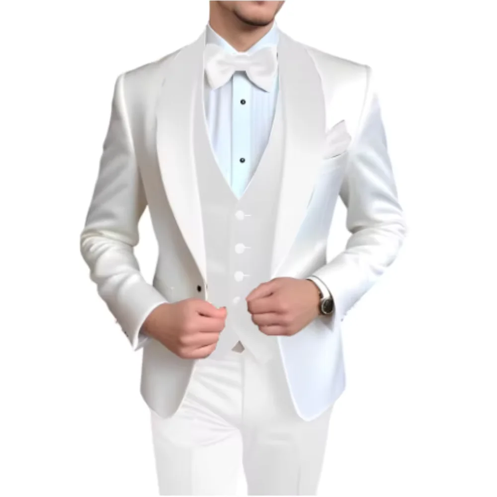 Formal 3 Piece Men's Suits Elegant Full Set Single Breasted Shawl Lapel Blazer Party Outwear Homme Costume（Jacket+Pants+Vest)