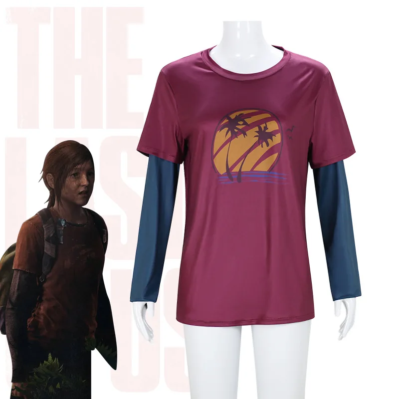 

Movie The Last of Us Season Ellie Cosplay Costume Red T-shirt Long Sleeve Clothes Suit Kids Adults Halloween Carnival Costumes