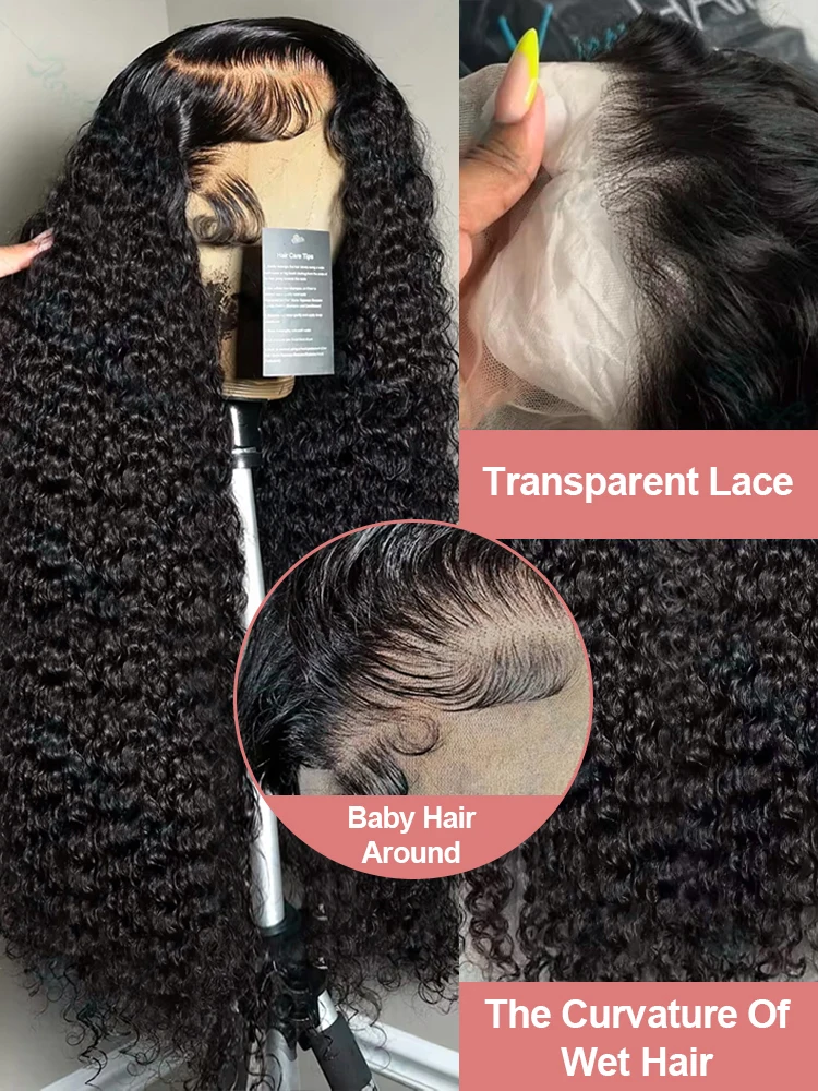 13x6 Hd Transparent Water Deep Wave Lace Frontal Wig 250% Density Brazilian 40 46 Inch 13x4 360 Curly Lace Front Wigs For Women 3