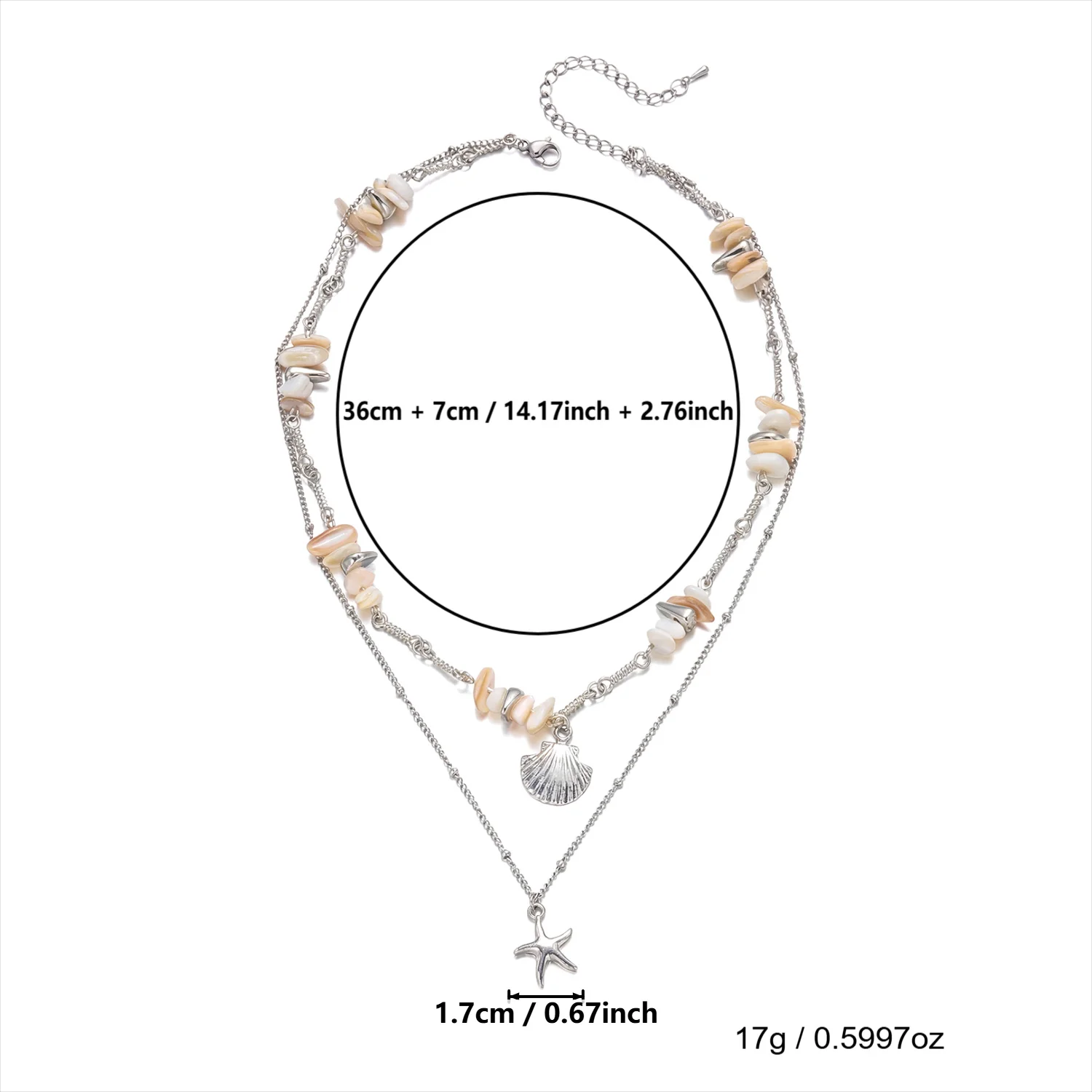 2026 Seaside Bohemian Seestern Doppellagiger Choker für Damen – Charmante unregelmäßige Muschel-Halskette für Sommerreisen und als Geschenk – Detail 8