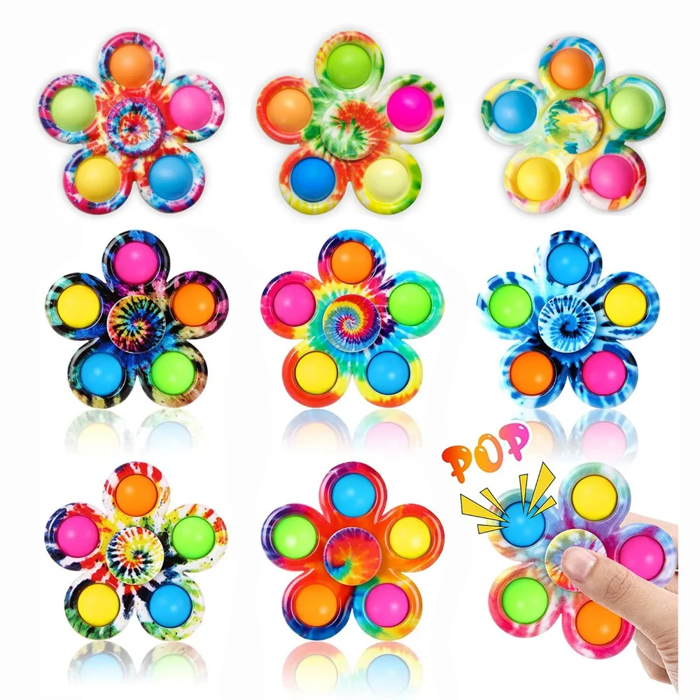 Tie Dye Simple Fidget Spinner Pop Finger Toys Push Bubble Hand Spinner for ADHD Anxiety Stress Relief Sensory Gifts for Kids 3
