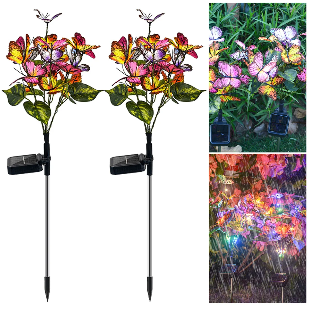 

NEW 2pcs Solar Butterfly Light Outdoor Solar Lantern IP65 Waterproof Solar Powered Lawn Lamp Auto ON/OFF Landscape Stakes Light