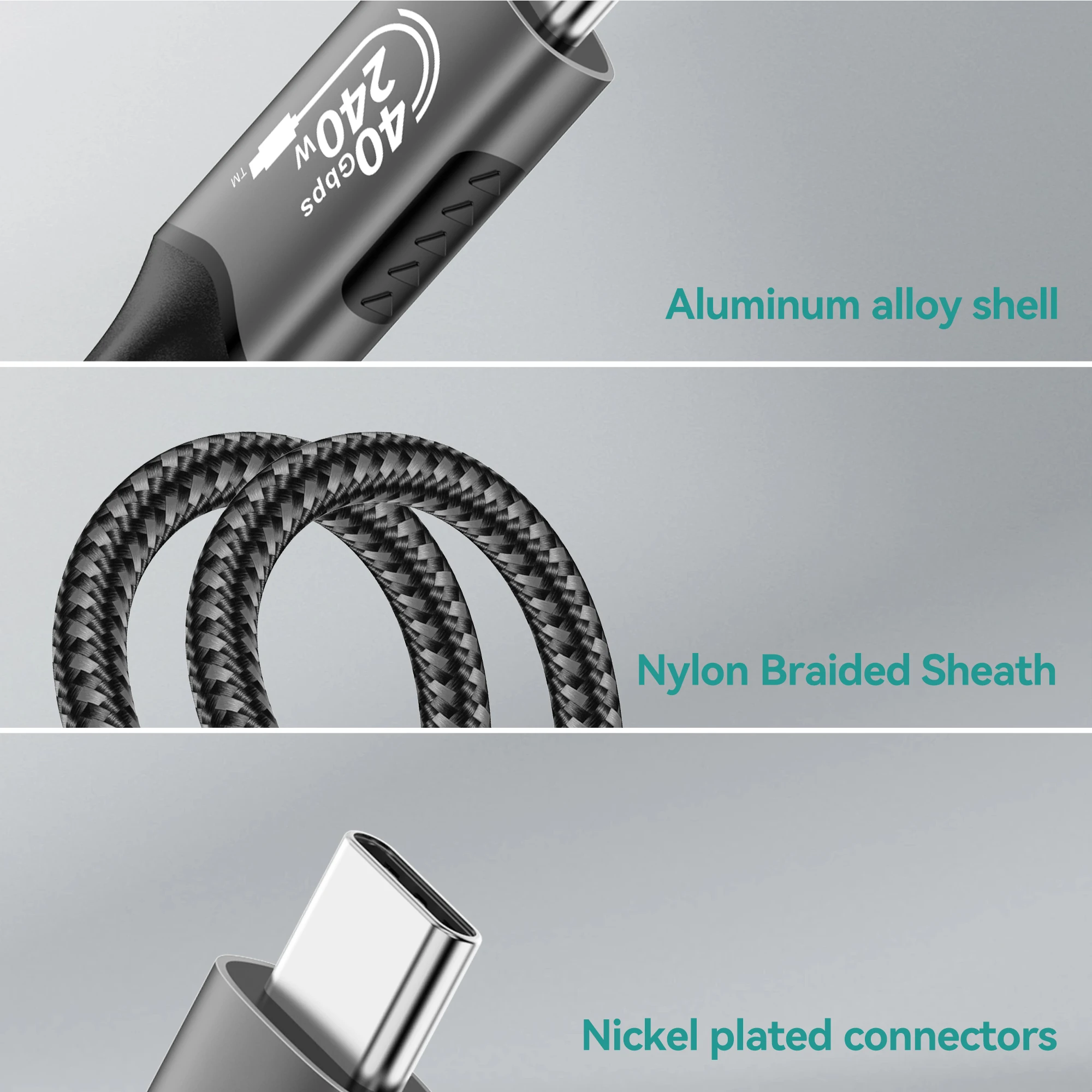 High-Speed USB4 Cable 240W, 40Gbps, Type C Fast Charging and Data Transfer