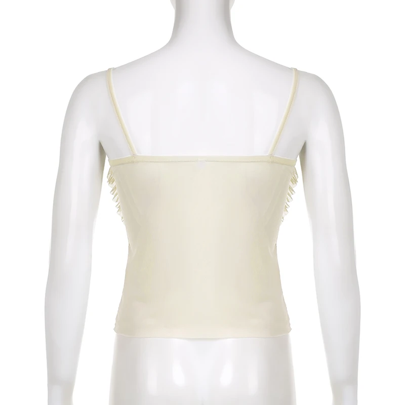 Camisola de tirantes fina con volantes y retazos para mujer, estilo Y2K, estilo veraniego, estilo urbano, sexy, de los años 2000