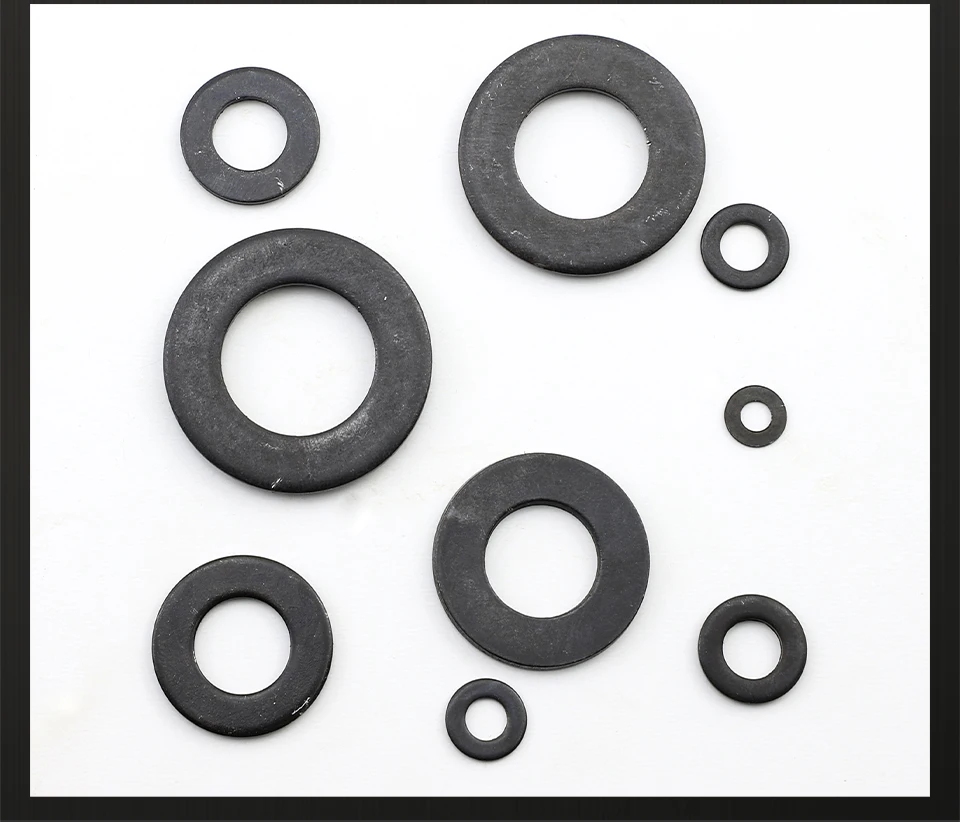JUIDINTO 1–100 Stück schwarze flache Unterlegscheiben aus Kohlenstoffstahl M2-M30, einfache Unterlegscheiben für Schrauben, Schrauben GB98 – Detail 8
