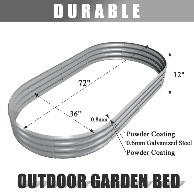 2 Pack 6x3x1FT Galvanized Raised Garden Bed Kit Oval Metal Planter Box Outdoor Planter Raised Beds for Vegetable Flower Herbs