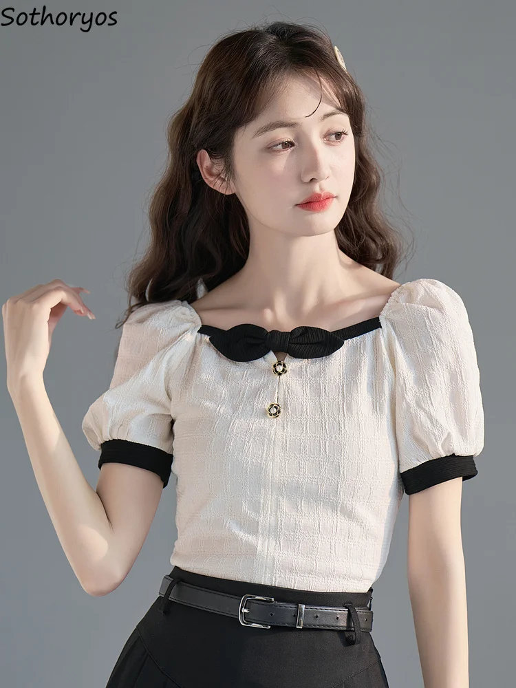 

Blouses Women Solid Special All-match Sweet Elegant Korean Style Tender Basics Ladies Simple Daily Popular Charming Young Cozy