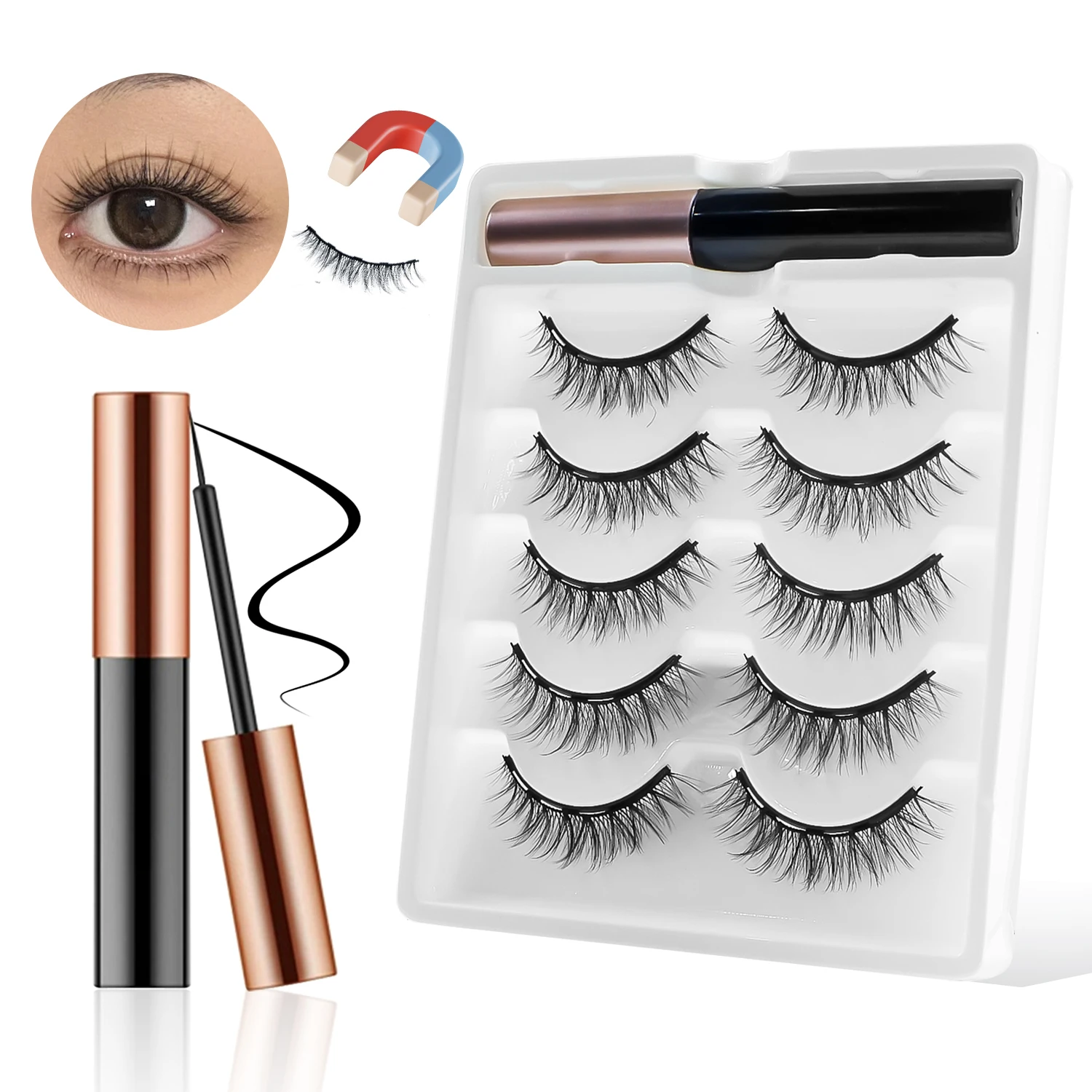 Natural Magnetic Lashes Makeup Reusable Magnetic False Eyelashes and Eyeliner Kit 1/5Pairs REDSIREN fake eyelashes