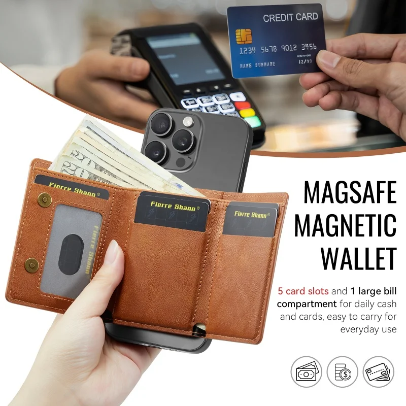 Premium PU Leather Magnetic Wallet Phone Card Holder - Strong Magnet Case