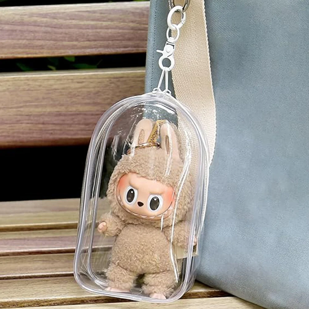 Clear Figure Display Bag PVC Doll Bag with Keychain Mini Doll Hanging Bag Multifunctional Zipper Closure for Lipstick Charms