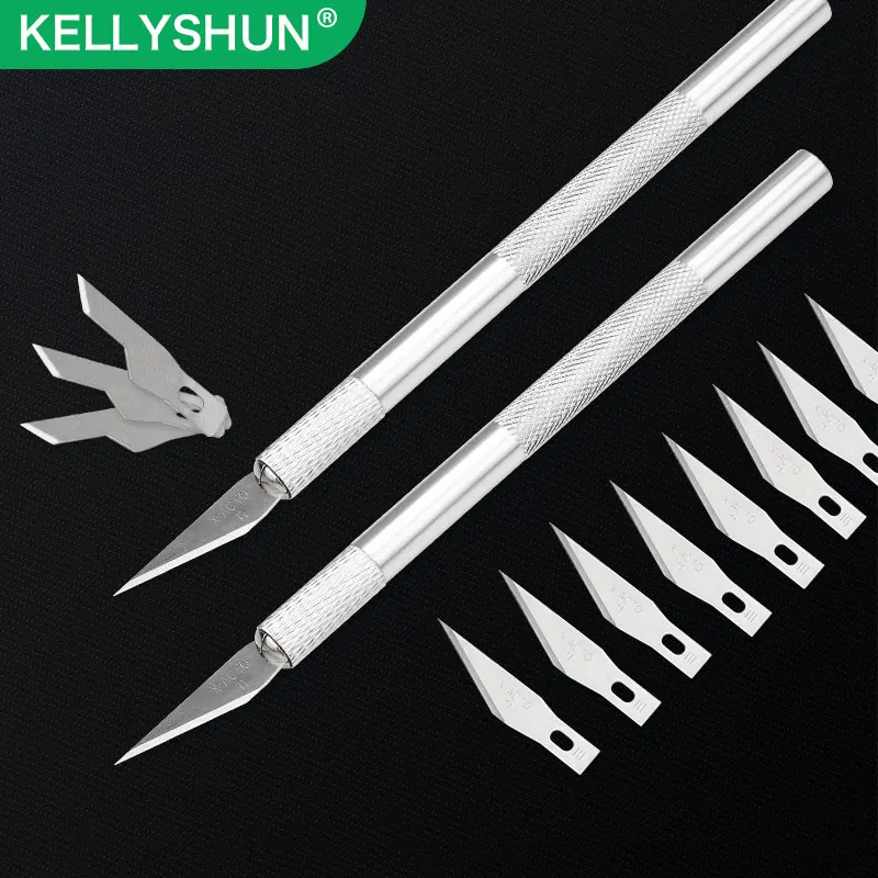 

Engraving Non-Slip Metal Scalpel Knife Kit + 50/20/10/5pcs #11 Blades Cutter Craft Knives for Mobile Phone PCB Repair Hand Tools