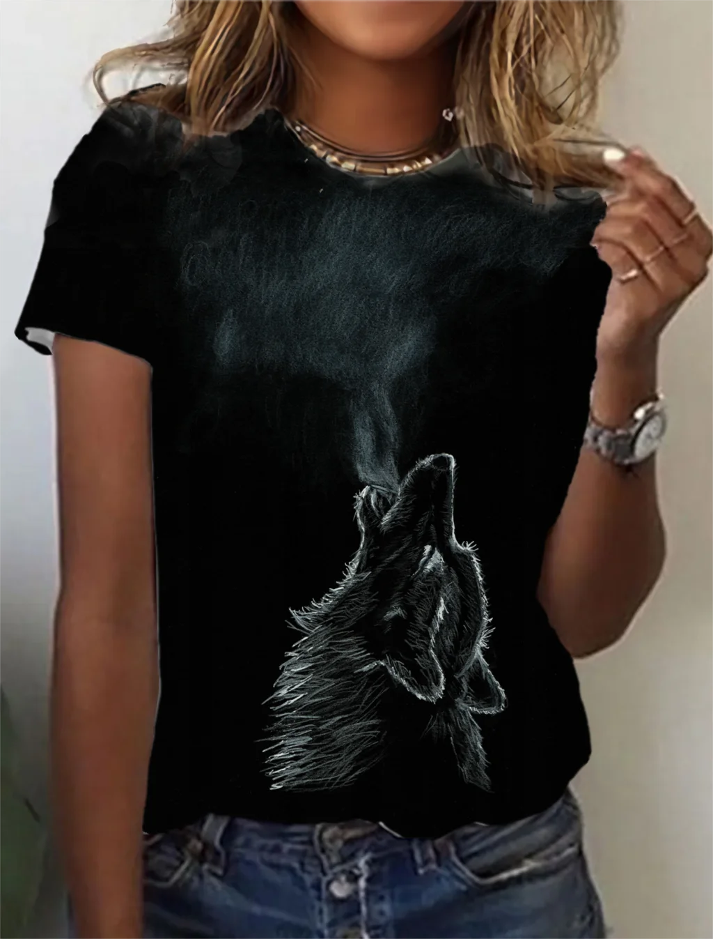 Fashion Women's T-shirt with wolf  Graphic 3D Printed Short Sleeve Summer  T-shirt oversized Polyester Fiber Clothing623_voghion.com