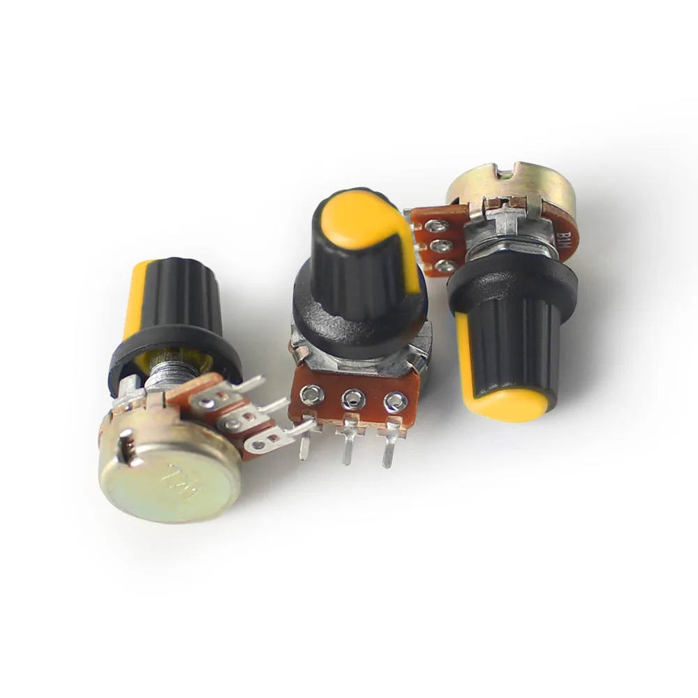 Potentiometer Kit 5PCS WH148 Potentiometer Linear Rotary Taper 3Pin 1K-1M Ohm Variable Resistors 15mm Shaft with Yellow AG2 Knobs Nuts and Washers linear potentiometer rotary potentiometer adjustable resistor potentiometer kit multiturn potentiometer potentiometer knobs trimmer potentiometer