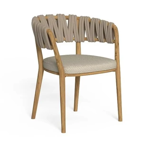 Juego de comedor de teca maciza de lujo moderno para jardín con cuerda tejida, juego de mesa y silla de bar seccional de teca para patio