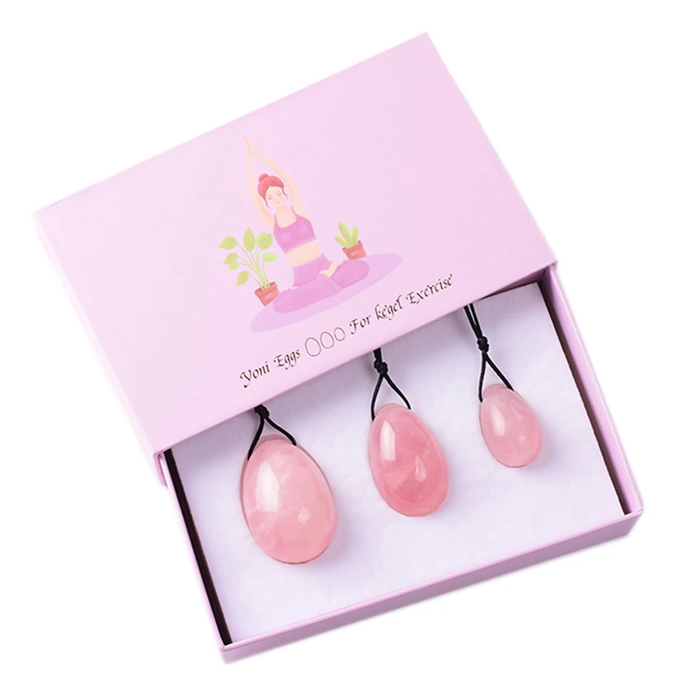

DropShipping 3Pcs/Set Natural Rose Quartz Yoni Egg Women Kegel Exercise Jade Egg Vaginal Muscle Tightening Ben Wa Ball Kegel Egg