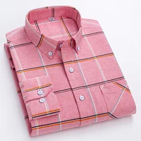 New Men's Social Shirts Plaid Stripe Fashion For Male Shirt Long Sleeve Cotton Oxford Casual Man Shirt Single Size 4XL 3XL 2XL