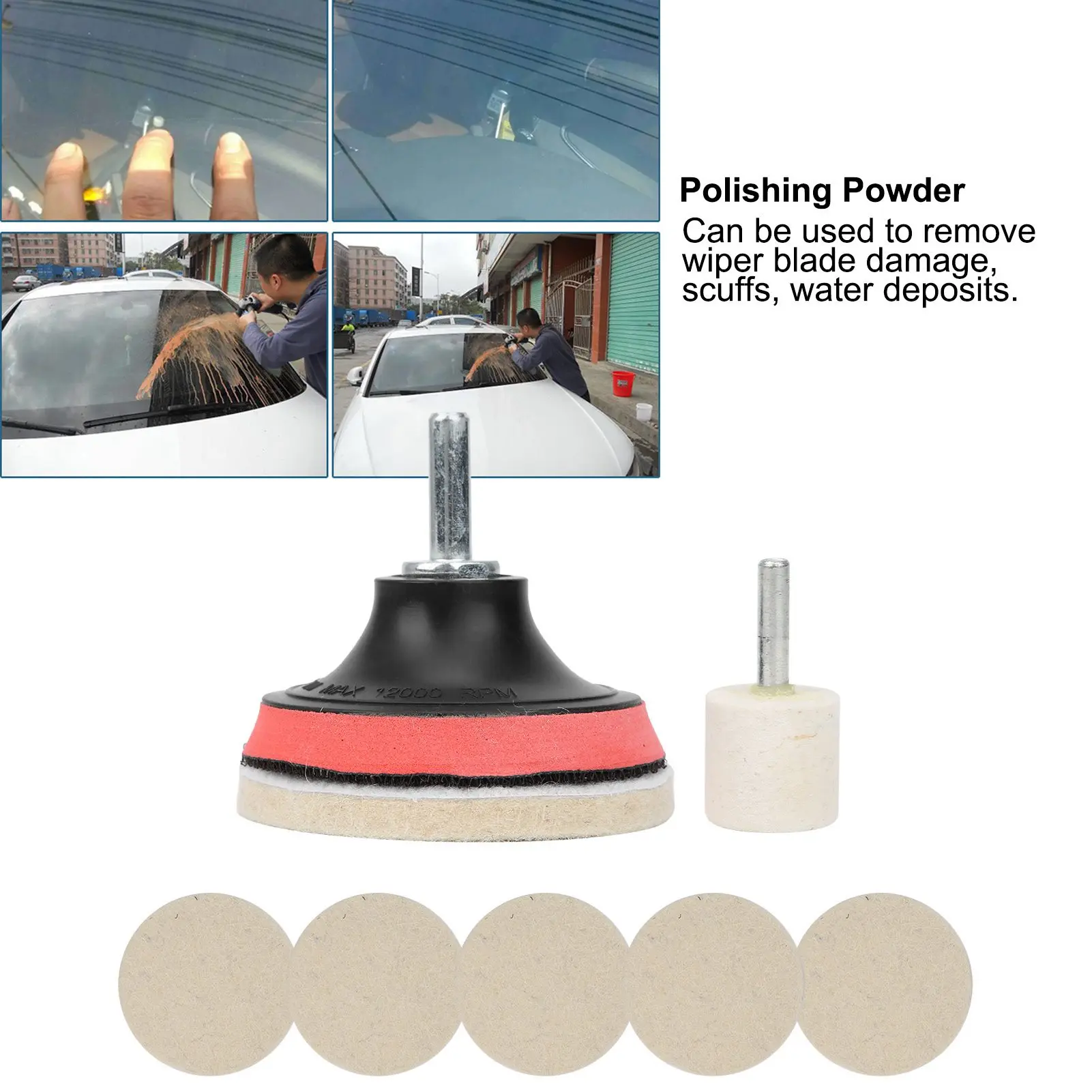Car Windscreen Glass Scratch Remover 100g Cerium Oxide Powder Polishing Kit Wheels Set Polish Pads Glass Polishing Tool 2