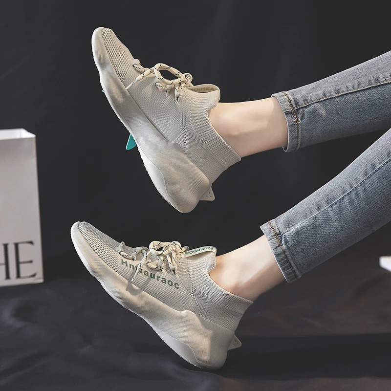 

Brand 2022 New Couple Shoes Women Fashion Sneakers Women's Stretch Fabric Breathable Casual Plus Size 44 Socks Shoes Woman