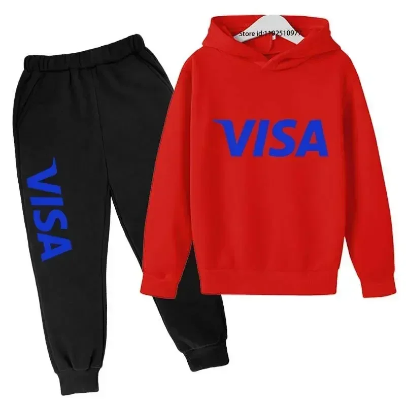 thumbnail image 1 of Chándales de tendencia primavera otoño 2024 para niños de 2 a 14 años, 2 piezas, sudadera con capucha y pantalones, trajes con estampado de letras, ropa para niños, 1 of 5
