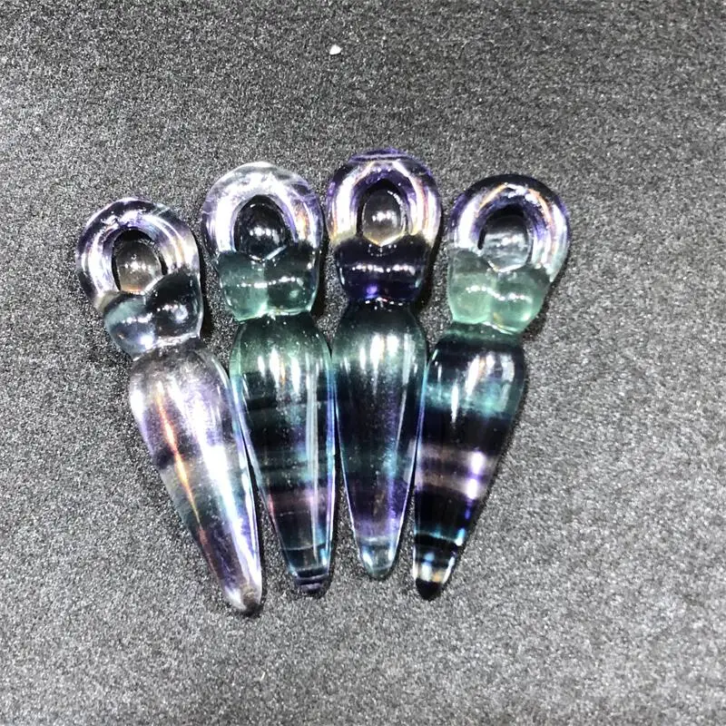 

5.5cm Natural High Quality Crystal Gemstonne Rainbow Fluorite Goddess Statue Pendant Hand Carved Crafts For Fashion Jewelry 4pcs