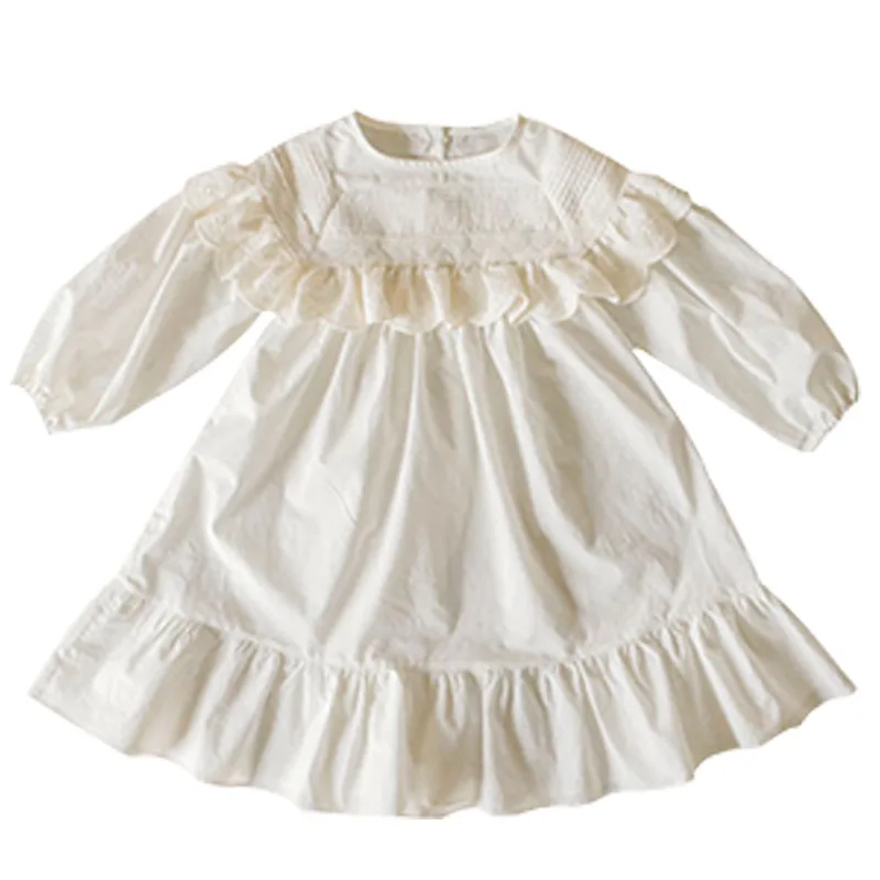 New Spring Baby Long Puff Sleeves Dress 2-11Y Child Girls Lace Turn-down Collar Princess Dresses Children Mesh Dress CL540 baby dresses Dresses
