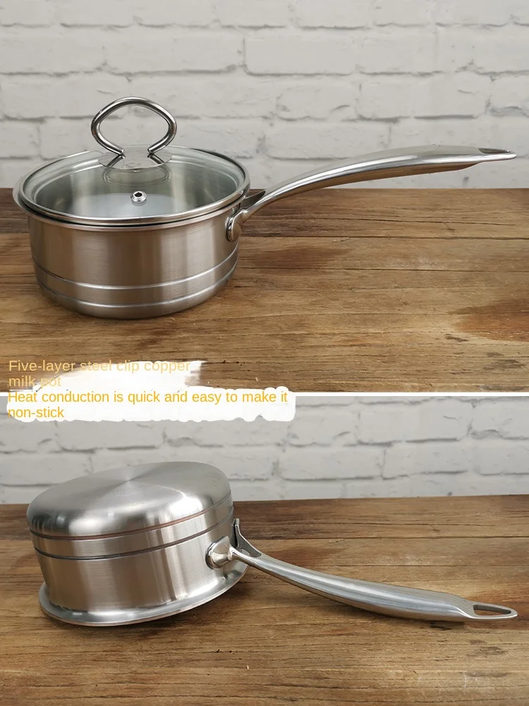 

304 Stainless Steel Milk Pot Thickened Five-Layer Copper Clamp Baby Food Pot Home Baking Pot 14cm