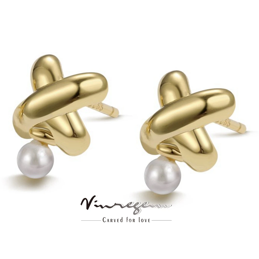 

Vinregem 5MM Pearl Gemstone Elegant Ear Studs Earrings For Women 18K Gold Plated 925 Sterling Silver Fine Jewelry Gift Wholesale