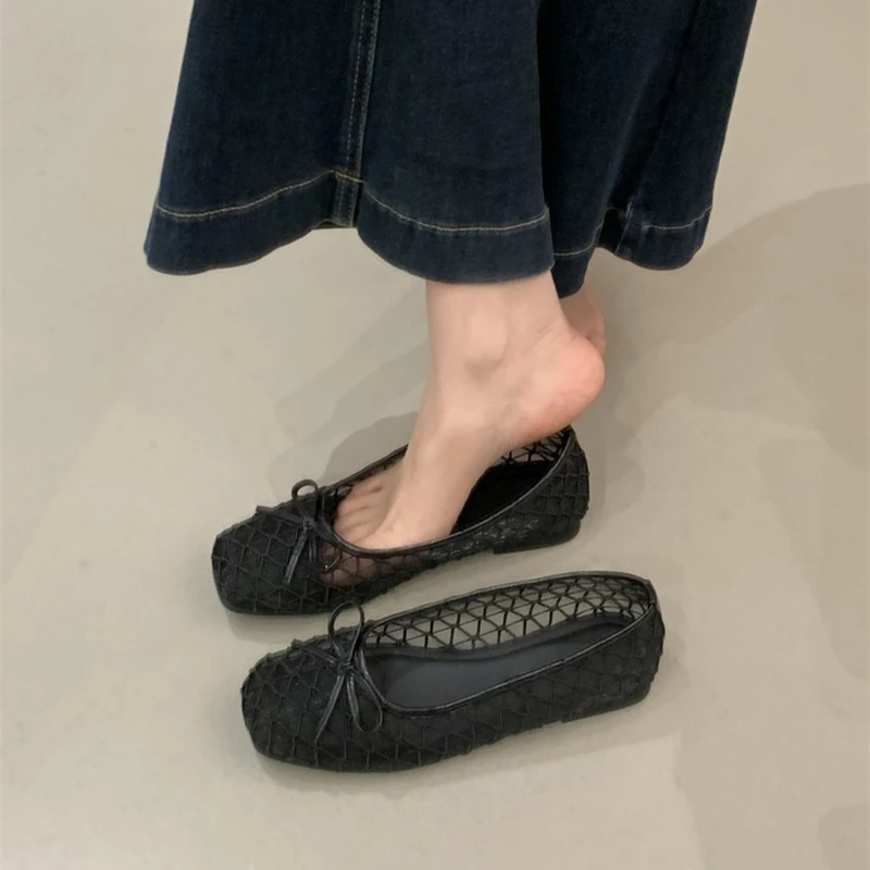 봄철 통풍이 잘되는 여성 메리제인 슈즈, 패셔너블한 슬립온, 편안한 스트릿 스타일, 부드러운 밑창, 여성용 드레스 플랫 슈즈