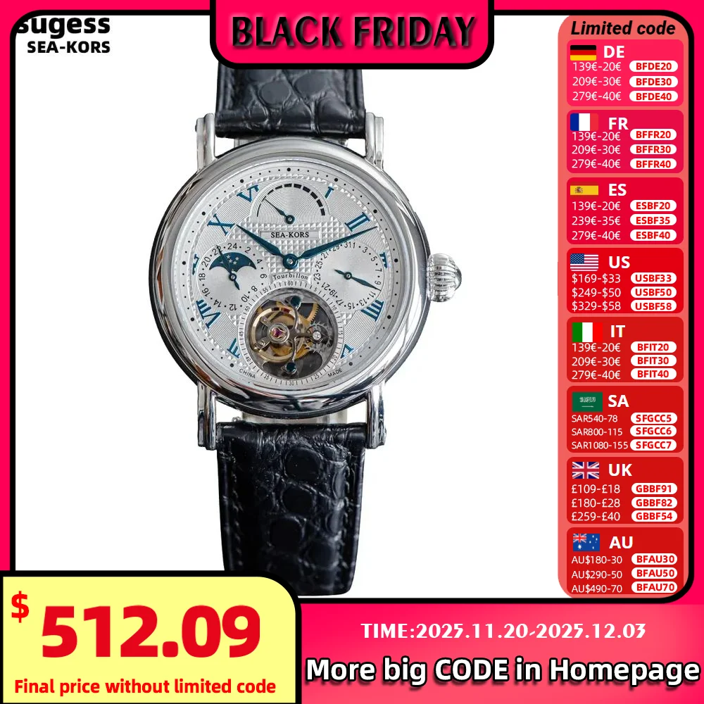 男性と女性のためのGestess-seakorsトゥールビヨンウォッチ、st8007