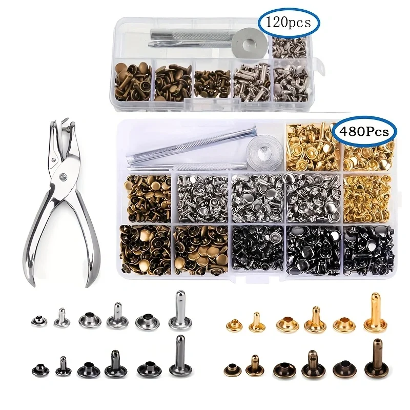 Round Metal Double Cap Rivets for DIY Leather Craft and Accessories