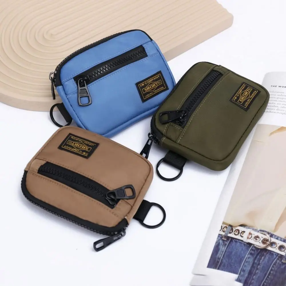 Fashion Canvas Coin Purse Zipper Card Holder Short Wallet Solid Color Backpack Hanging Bag Boy