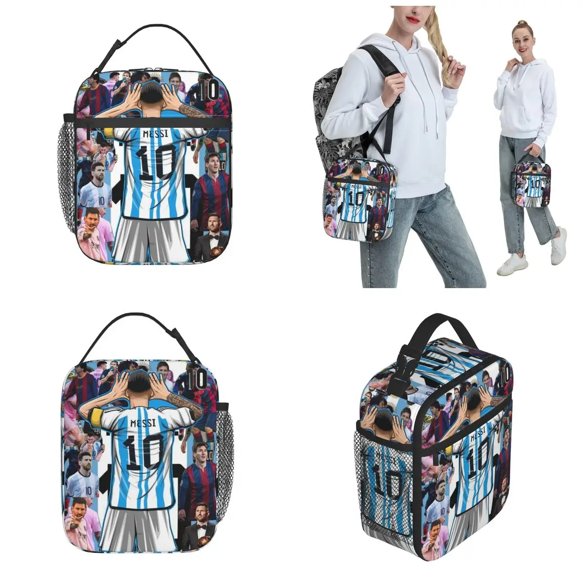 Lionel M-Messi Insulated Lunch Bags Food Container Bags Portable Thermal Cooler Football Sports Lunch Boxes For School Office 4