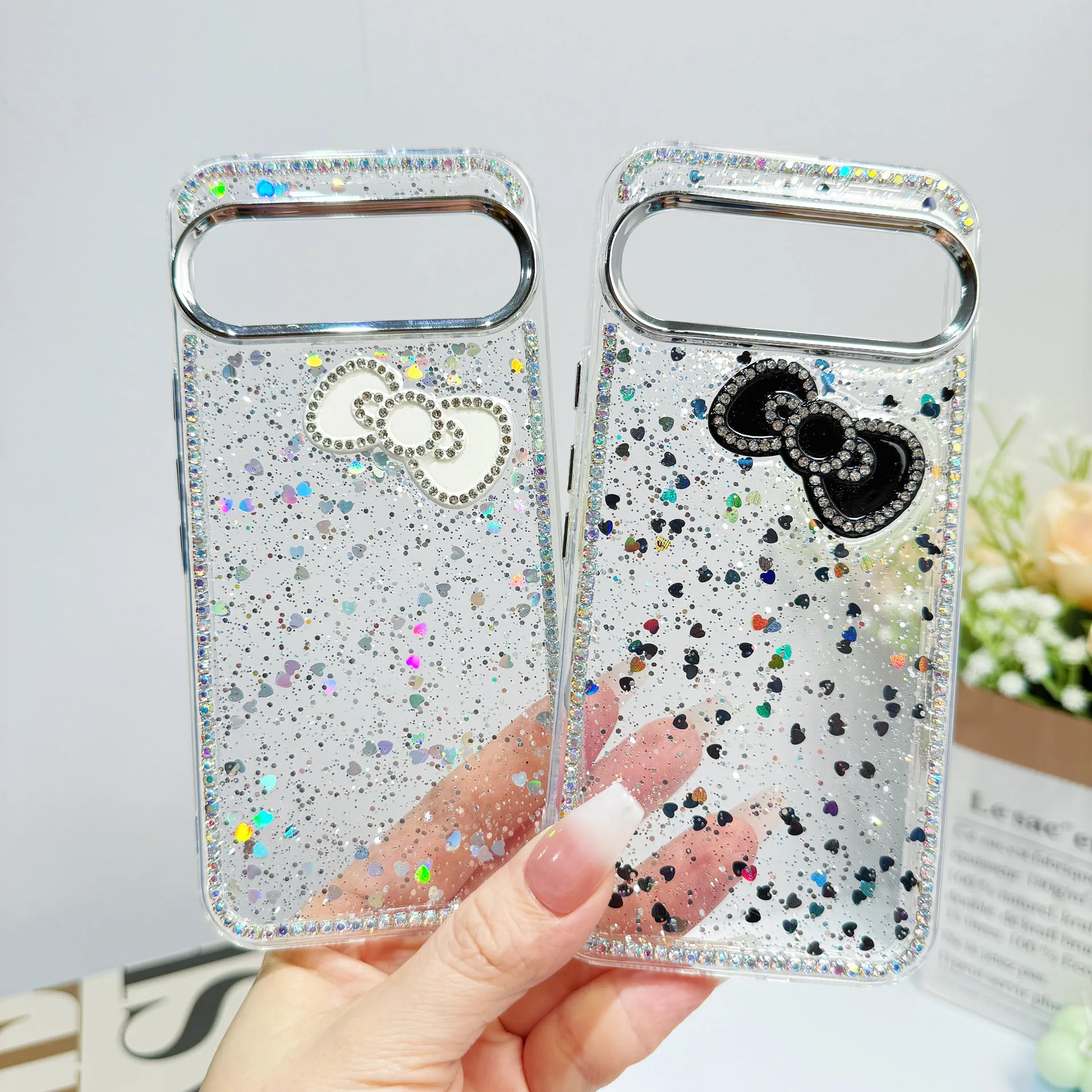 Luxury Glitter Rhinestone Bowknot Sequin Phone Case - Shockproof Bling Transparent Cover