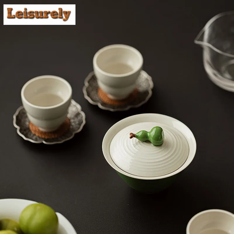 Retro Plant Ash Gourd Fortune Ceramic Tea Set Complete Set Japanese Tea Ceremony Set Green Teapot And Tea Cup Set Drinkware Gift