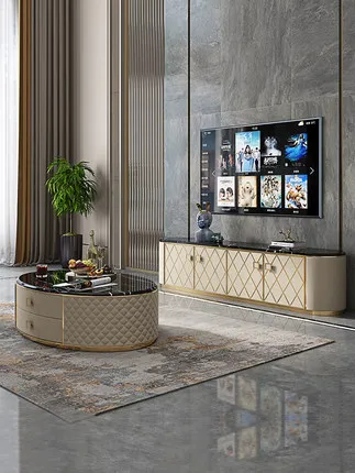 

luxury tea table TV cabinet combination of marble oval new storage with a drawer contracted wind