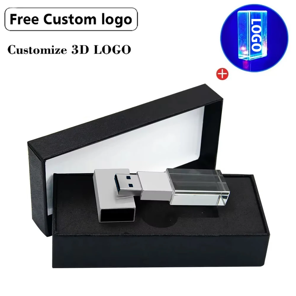 1개 무료 3D 프린트 로고 LED 조명 패션 크리스탈 USB 플래시 펜 드라이..