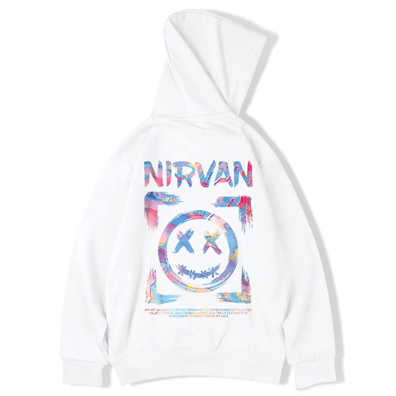 thumbnail image 1 of Sudadera con capucha de cara sonriente de Graffiti para hombre, suéter informal Retro de lana, sudaderas con capucha de Hip Hop de gran tamaño, ropa de otoño, 8XL, 1 of 3