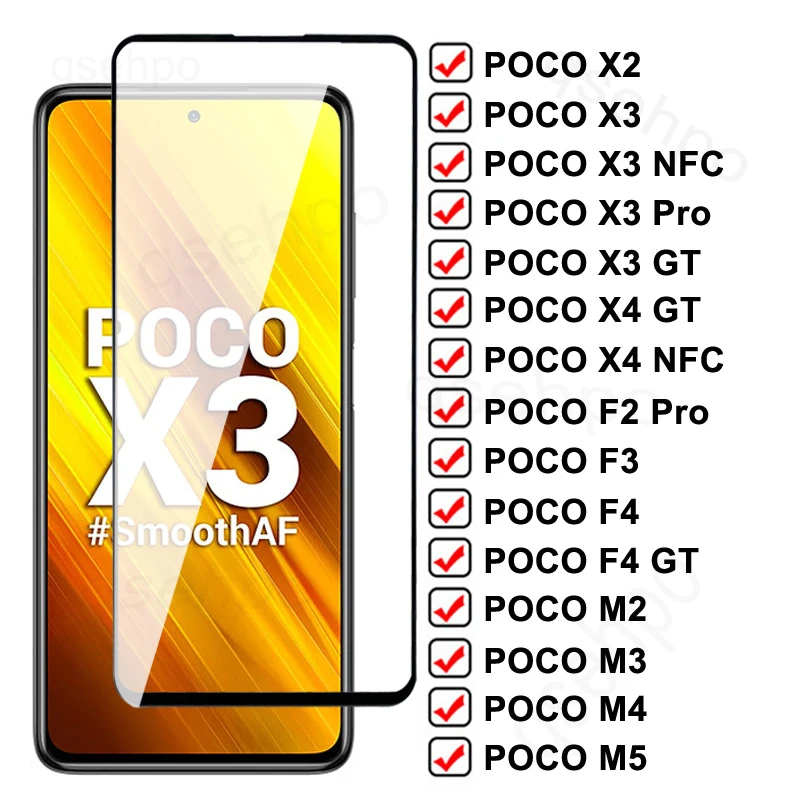 

11D Full Protective Glass For Xiaomi Poco X3 X4 NFC X2 F2 F3 F4 GT Tempered Screen Protector POCO M2 M3 M4 M5 Pro M5S Glass Film