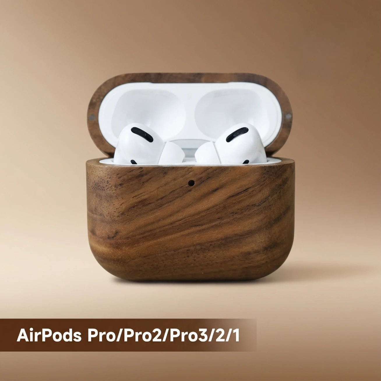 Walnut Wood Round Frame Protective Case with Engraved Stickman Pattern