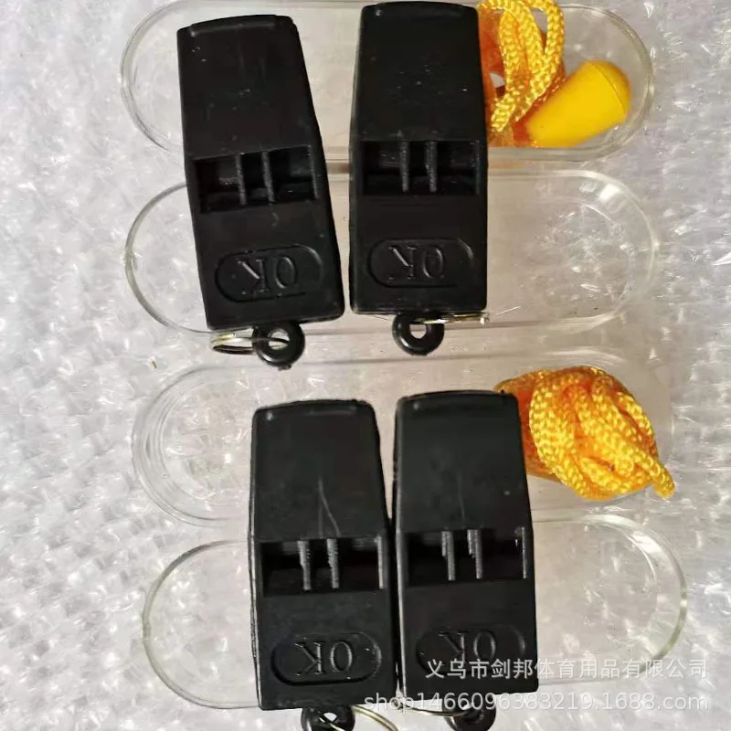OK 브랜드 더블 톤 휘슬, 고급 플라스틱 심판 휘슬, 야외 서바이벌 블랙 플라스틱