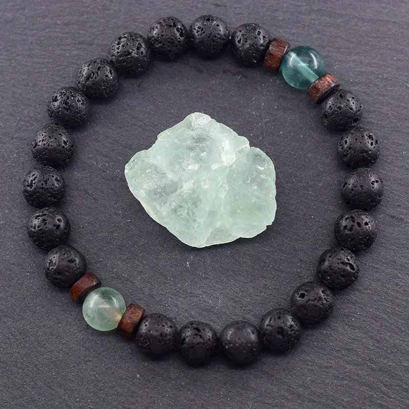 Bracelet with Natural Stones 8mm Wooden Accessories Volcanic Jewelry - Image 4