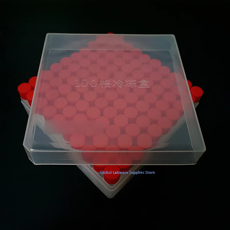 100Pieces Plastic 1.8ml Freezing Tube + One Piece 100 Vents Plastic Freezing Tube Storage Box