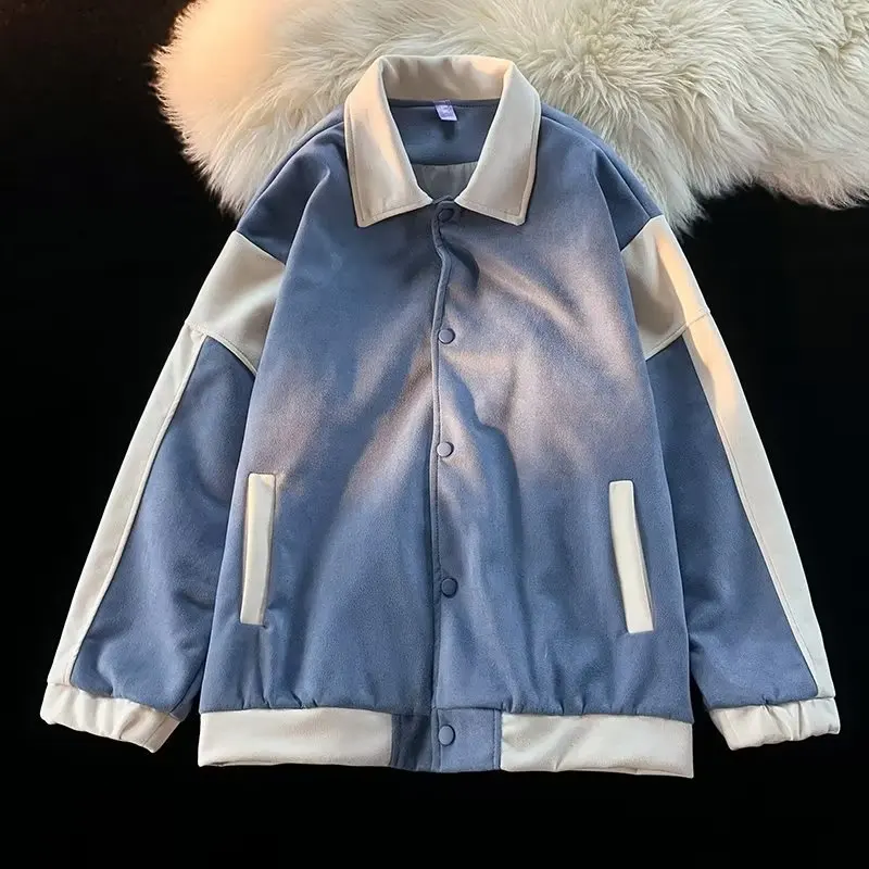 Single-breasted Solid Color Loose Jacket Outside The Tide Is Popular In Autumn and Winter Suede Long Sleeves with Lapels