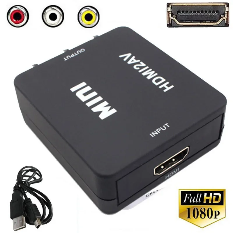 Full HD 1080P 1920*1080 60Hz HDMI2AV Box HDMI-compatible to RCA Converter AV/CVSB L/R Video Support NTSC PAL Output HDMIToAV