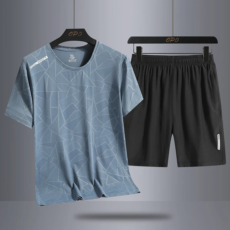 Casual 2024 Breathable Summer T Shirt + Shorts for Men Set Two Piece Tracksuit Hip Hop Streetwear Running Sport Clothes Oversize 5