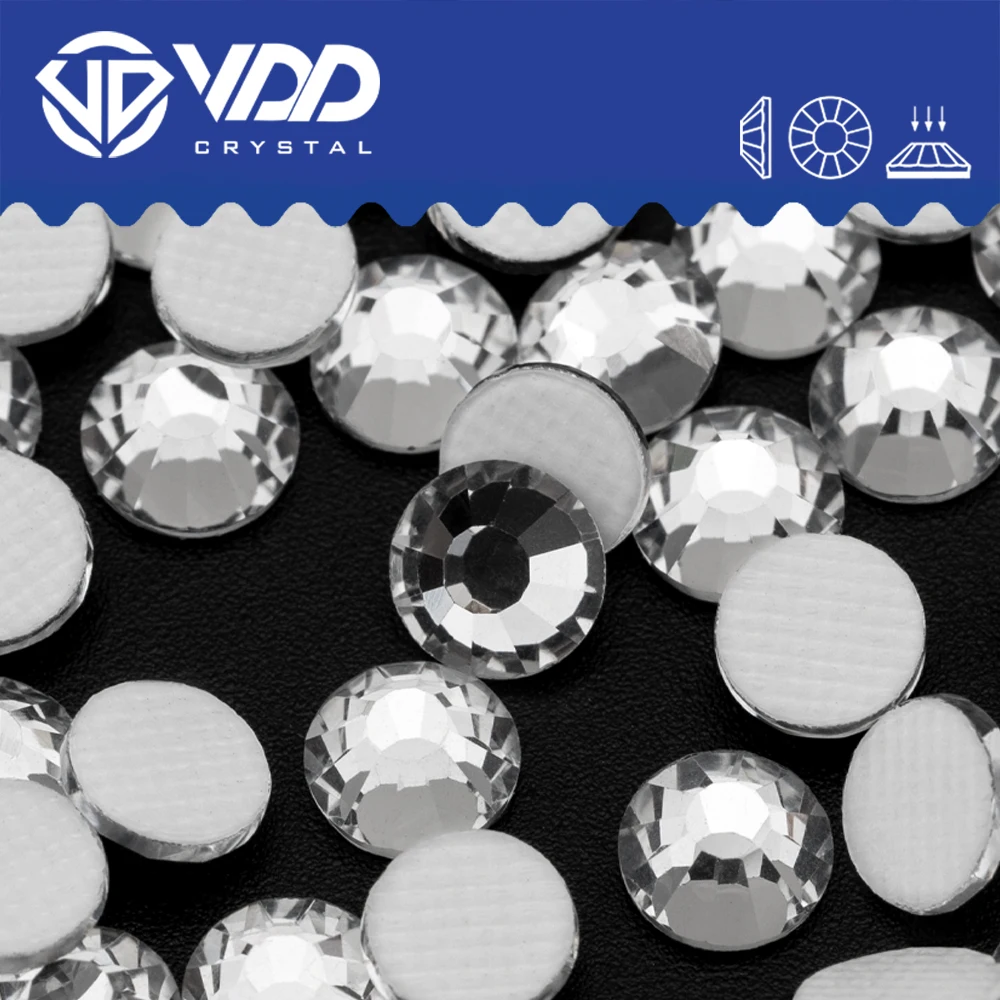 VDD 001 Kristallweiße Kleberückseite Hot-Fix Strass Hochwertige Glaskristalle Flache Strass-Steine Hochzeitskleid-Accessoires